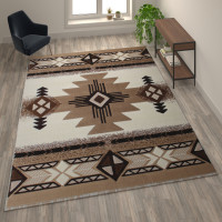 Flash Furniture ACD-RG184-810-IV-GG Mohave Collection 8' x 10' Ivory Traditional Southwestern Style Area Rug - Olefin Fibers with Jute Backing